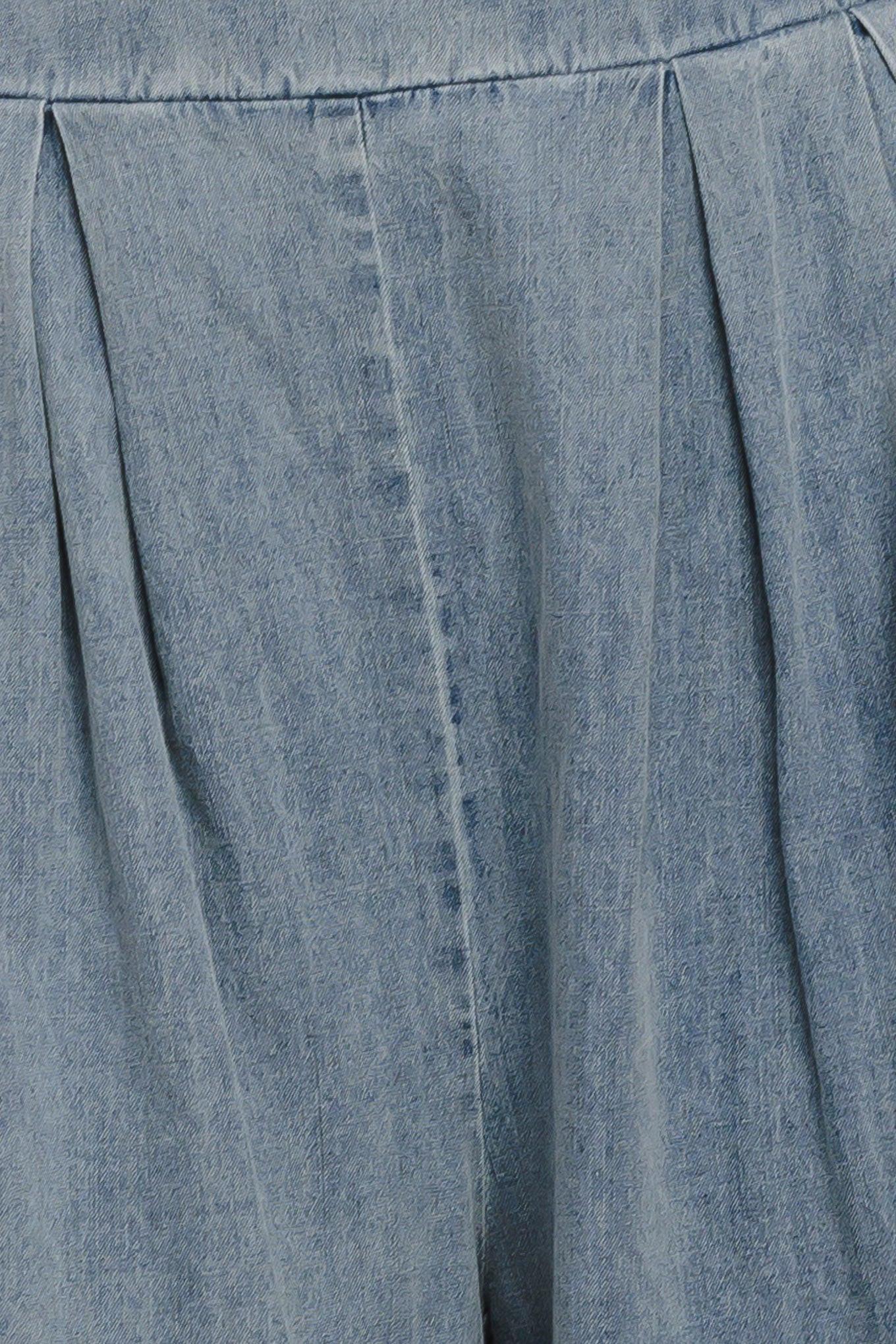 Relaxed Drape Lightweight Denim Pants in light indigo, fabric swatch — Soul Flow Apparel