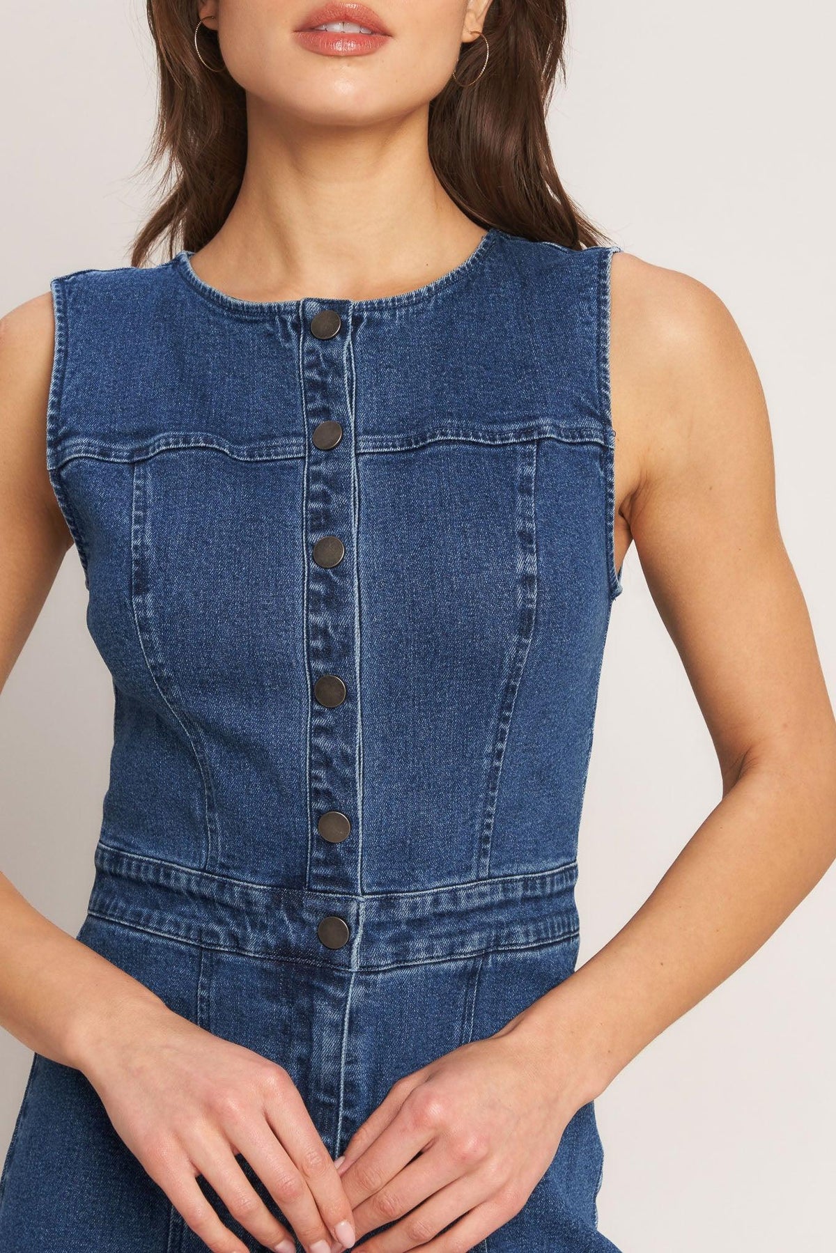City Stroll Denim Jumpsuit in medium indigo, view 4 — Soul Flow Apparel