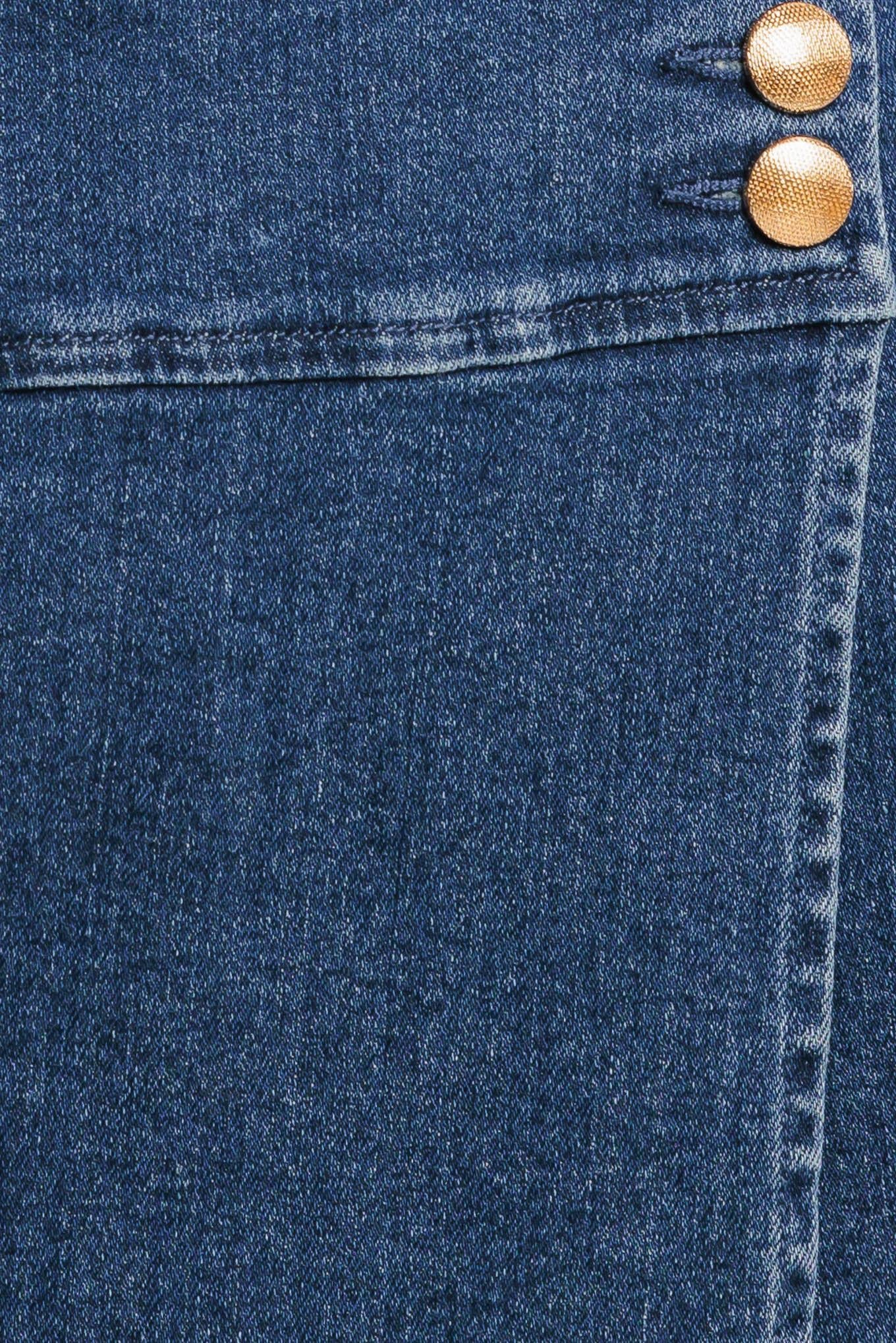 Texture Play Denim Skort in medium indigo, fabric swatch — Soul Flow Apparel