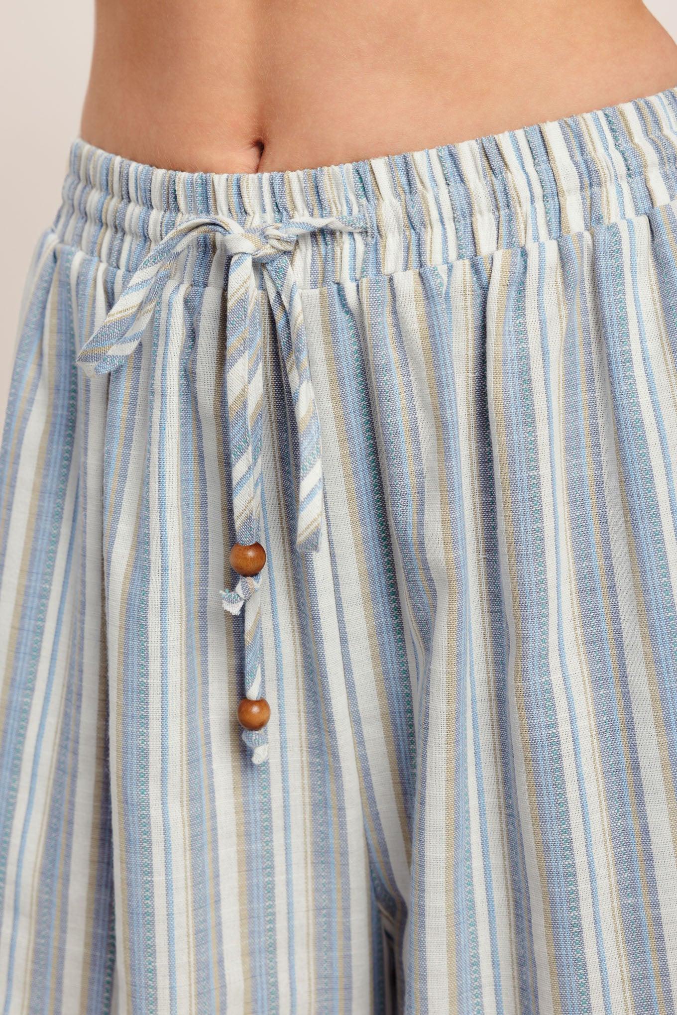 Coastal Day Strip Woven Pants in ivory blue, view 3 — Soul Flow Apparel