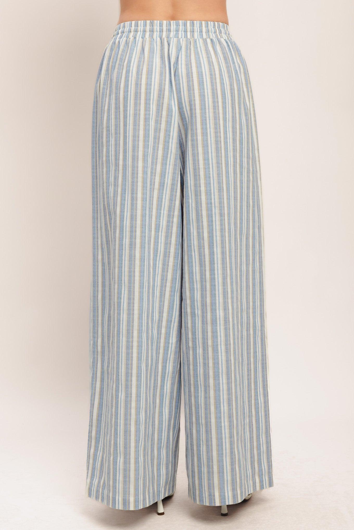 Coastal Day Strip Woven Pants in ivory blue, view 7 — Soul Flow Apparel