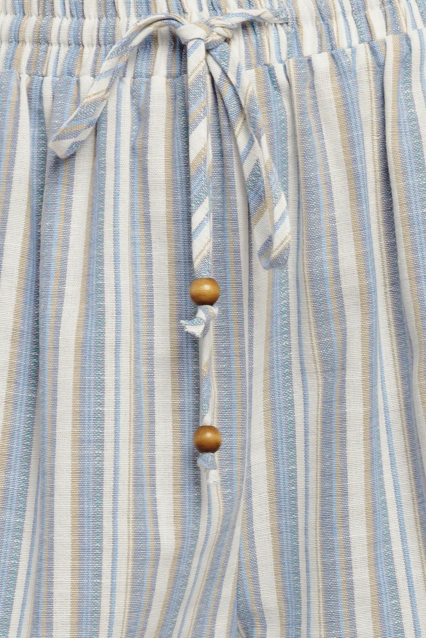 Coastal Day Strip Woven Pants in ivory blue, fabric swatch — Soul Flow Apparel