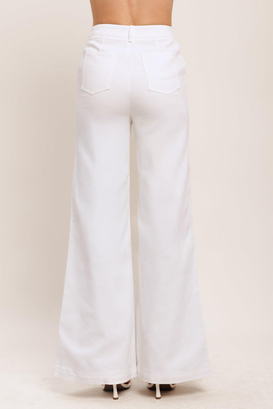 Open Road White Woven Pants in denim, view 3 — Soul Flow Apparel