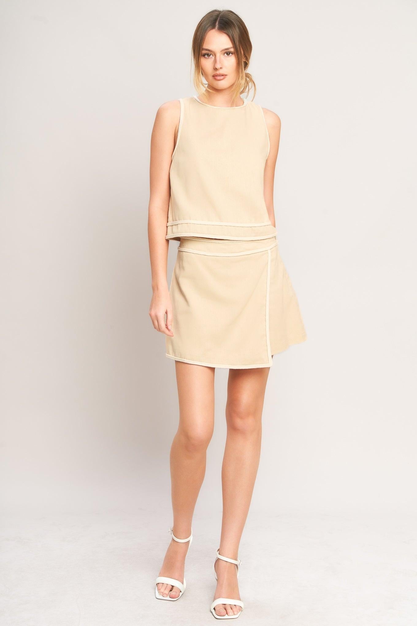 Elevated Essential Woven Skort in beige, view 7 — Soul Flow Apparel