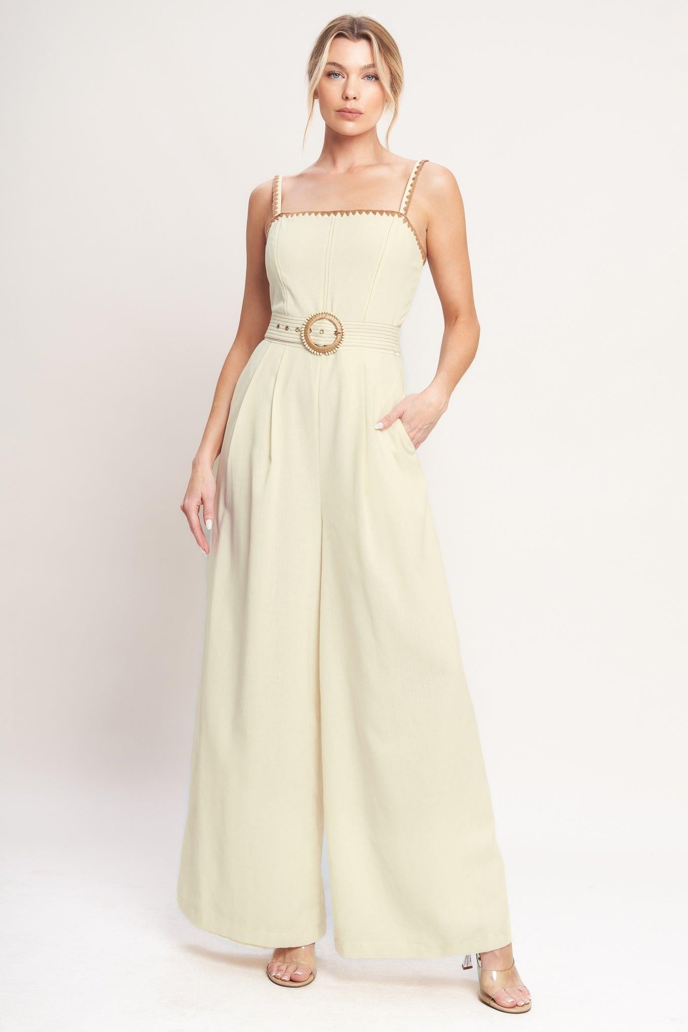 The Quiet Statement Woven Jumpsuit in ivory, view 1 — Soul Flow Apparel
