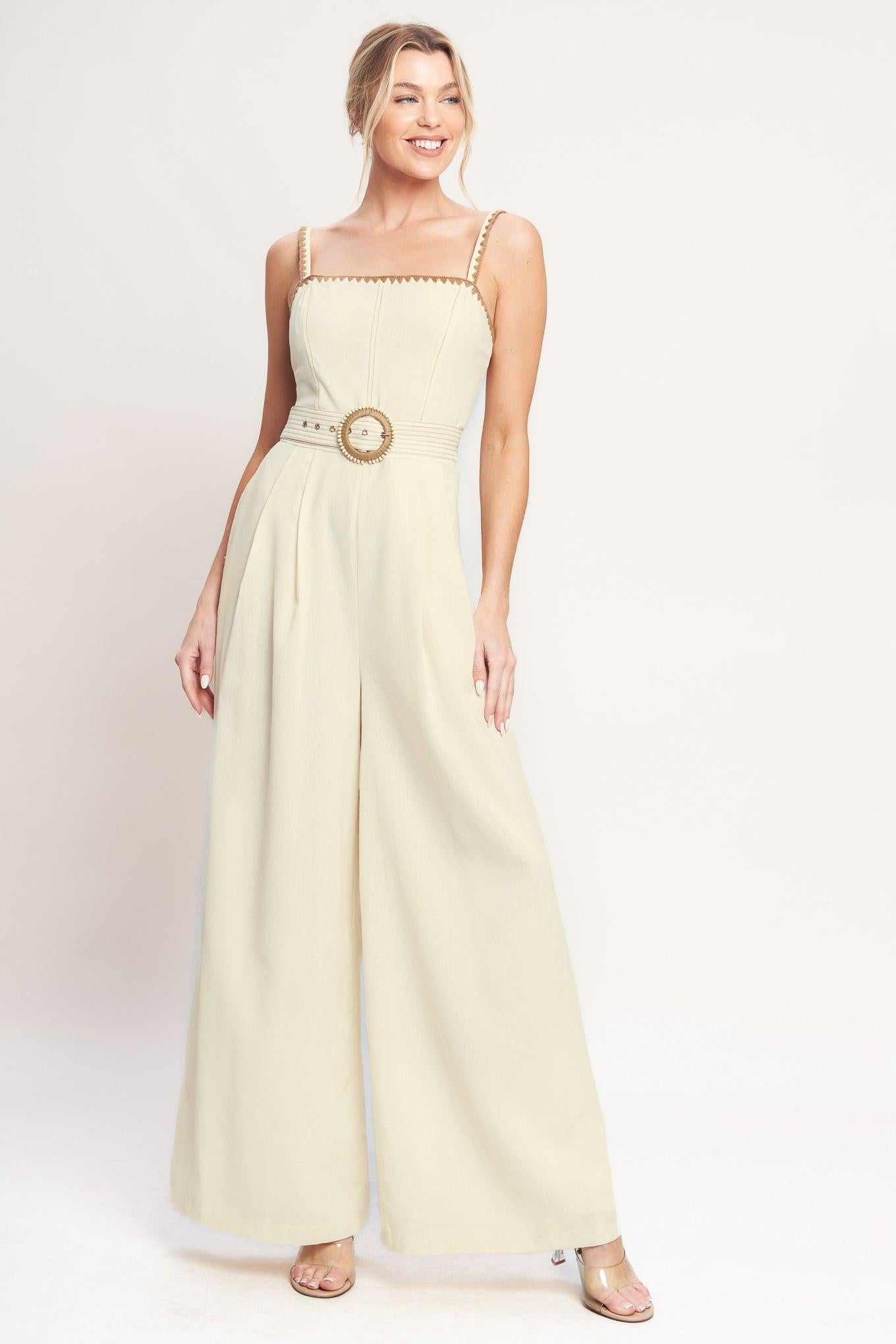The Quiet Statement Woven Jumpsuit in ivory, view 2 — Soul Flow Apparel