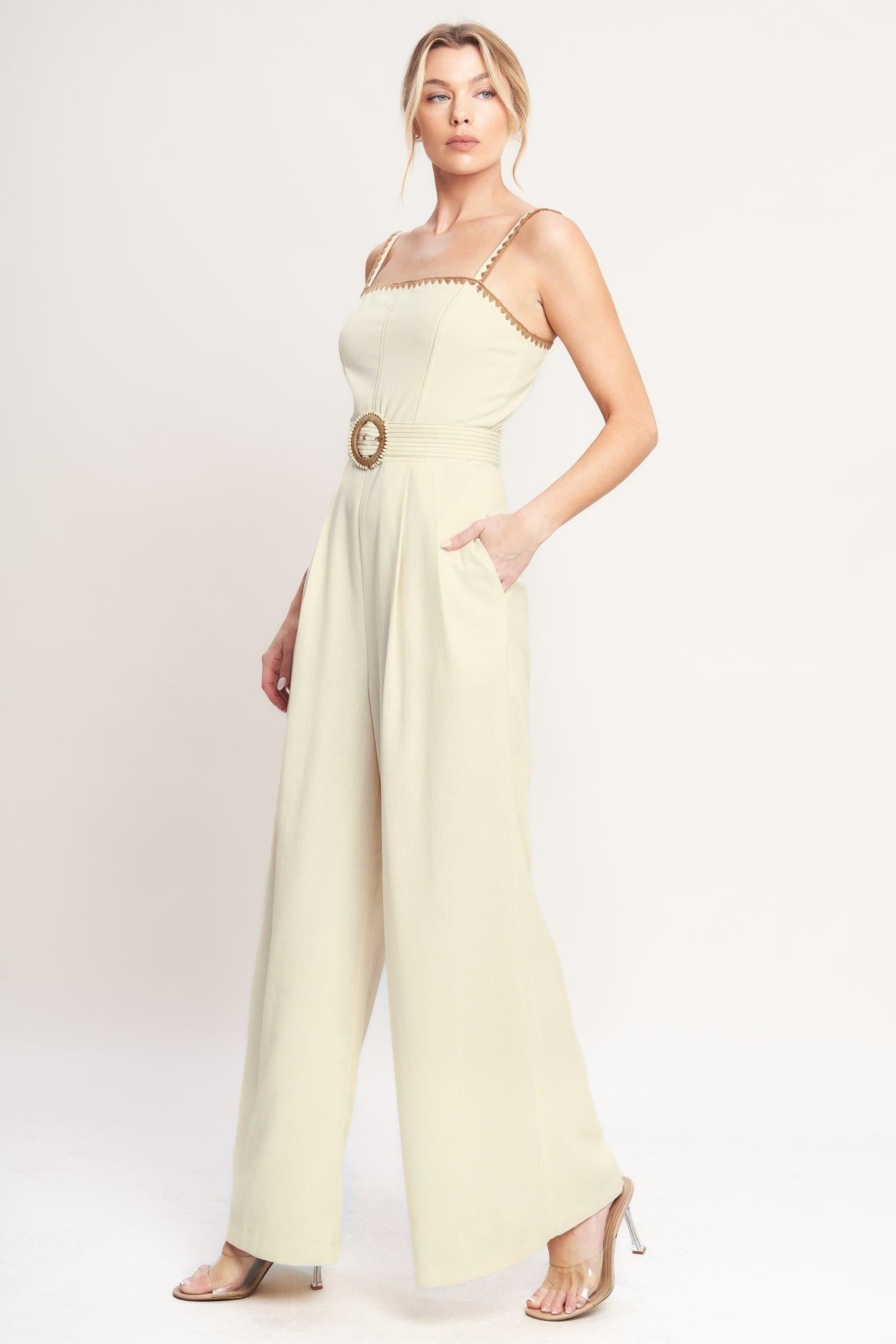 The Quiet Statement Woven Jumpsuit in ivory, view 3 — Soul Flow Apparel