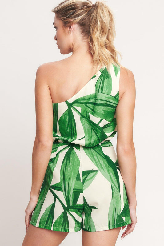 Leafy Love Story Woven Skort Romper in ivory green, view 6 — Soul Flow Apparel