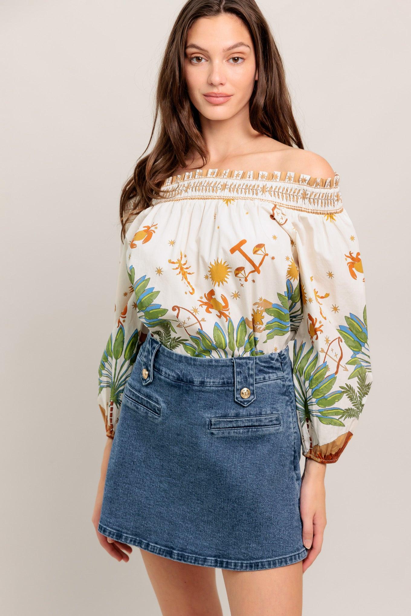 Heart Eyes Denim Skort in medium indigo, view 6 — Soul Flow Apparel