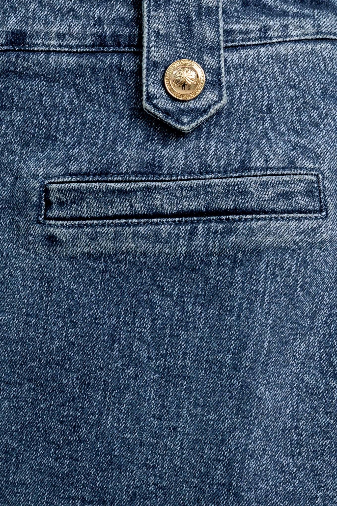 Heart Eyes Denim Skort in medium indigo, fabric swatch — Soul Flow Apparel