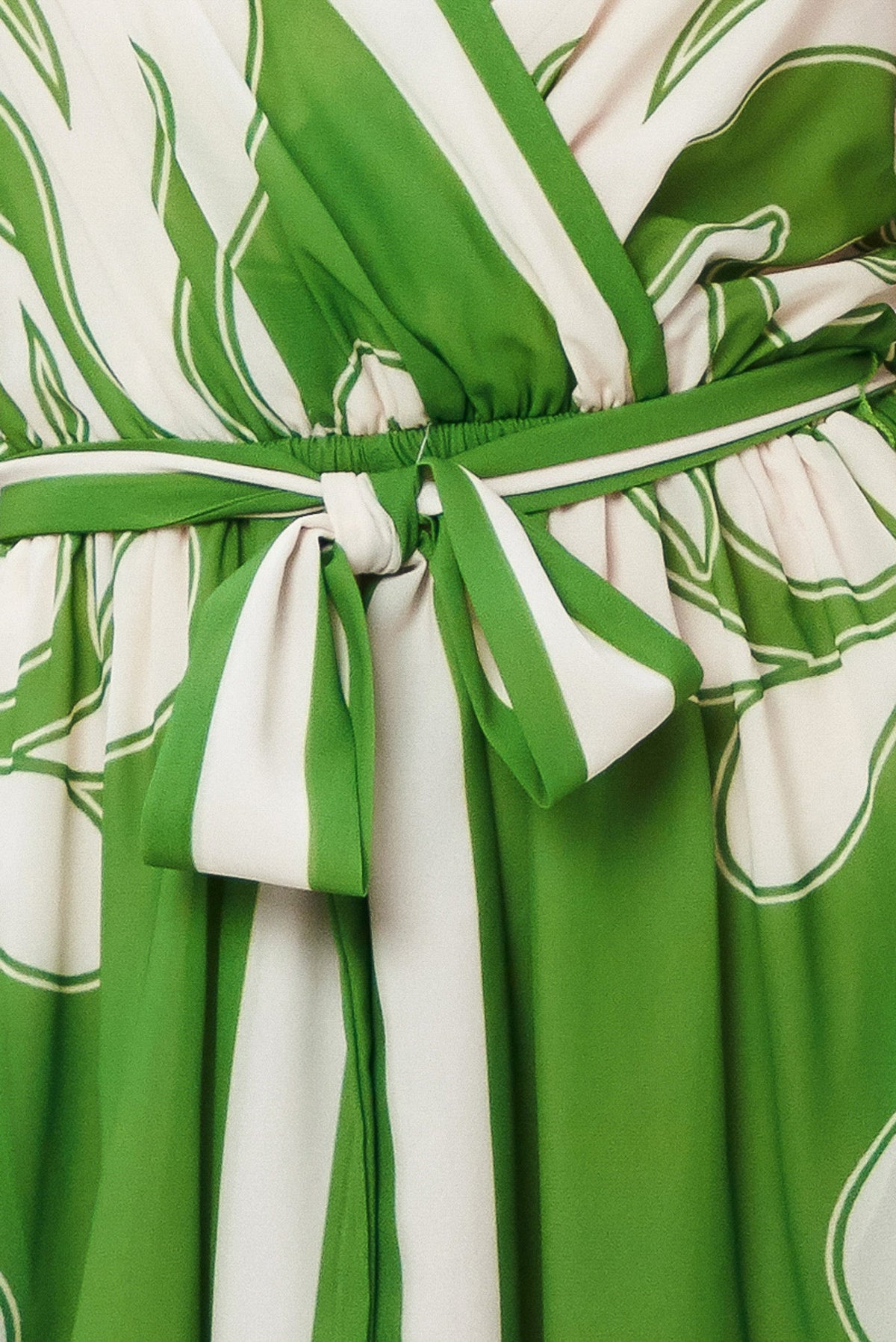 Palazzo Muse Woven Jumpsuit in green ivory, fabric swatch — Soul Flow Apparel