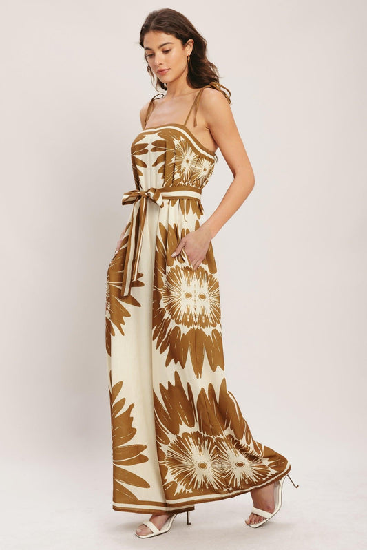 Desert Sunburst Woven Jumpsuit in cream brown, view 4 — Soul Flow Apparel