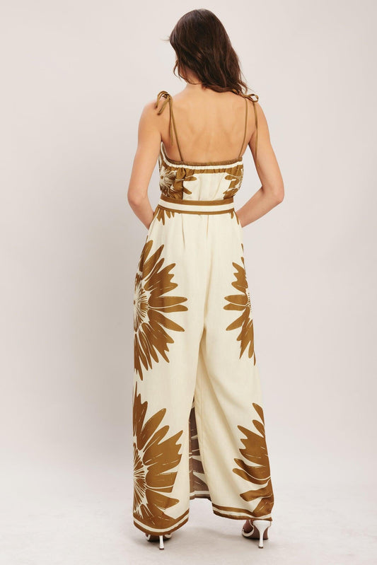 Desert Sunburst Woven Jumpsuit in cream brown, view 6 — Soul Flow Apparel