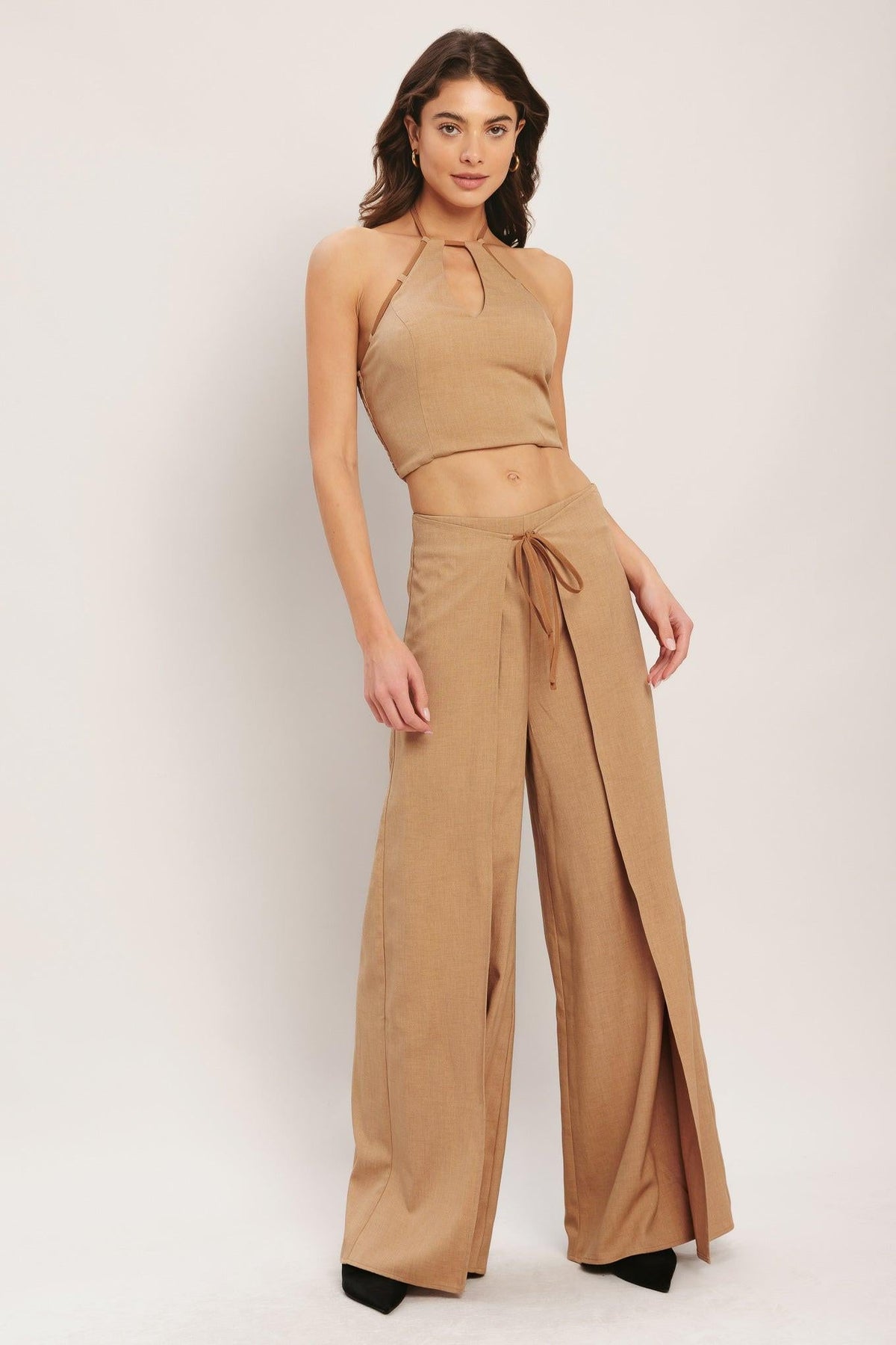 Caramel Coast Woven Pants in taupe, view 3 — Soul Flow Apparel