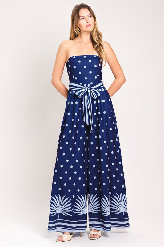 Coastal Sway Woven Jumpsuit in navy, view 1 — Soul Flow Apparel