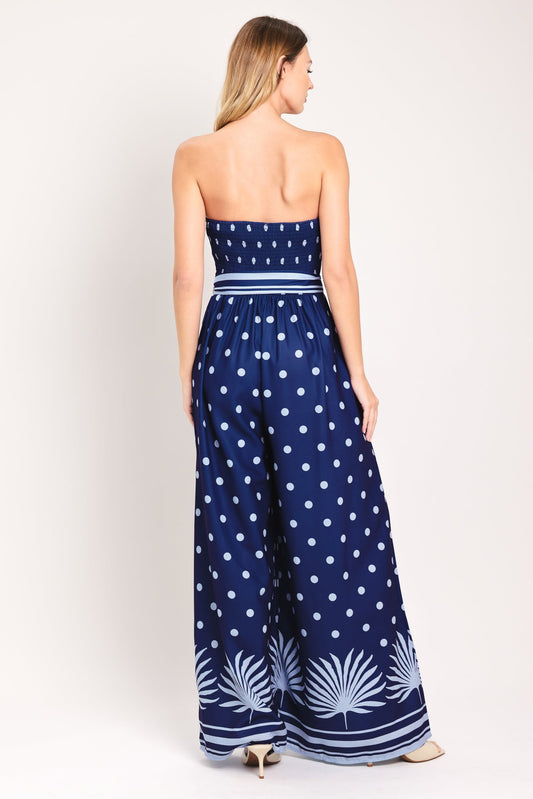 Coastal Sway Woven Jumpsuit in navy, view 2 — Soul Flow Apparel