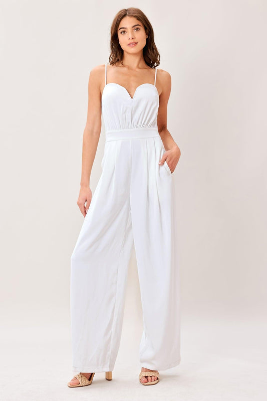 Modern Ease Woven Jumpsuit in white, view 1 — Soul Flow Apparel