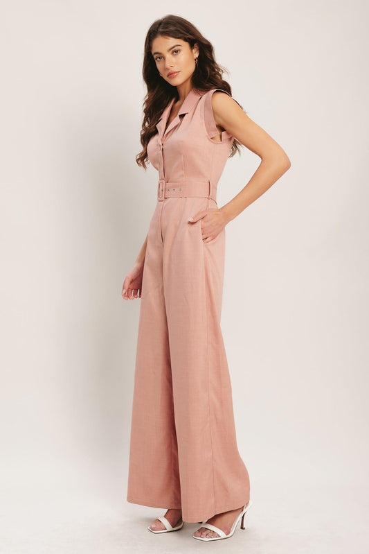 City Icon Woven Jumpsuit in blush, view 4 — Soul Flow Apparel