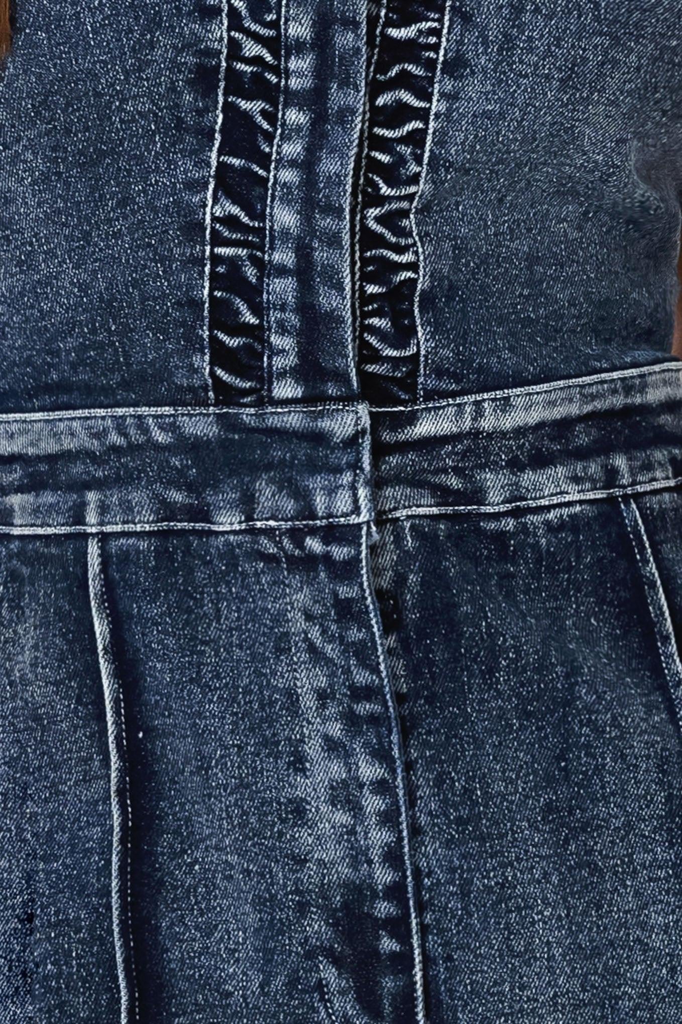 Cool Structure Denim Jumpsuit in dark indigo, fabric swatch — Soul Flow Apparel