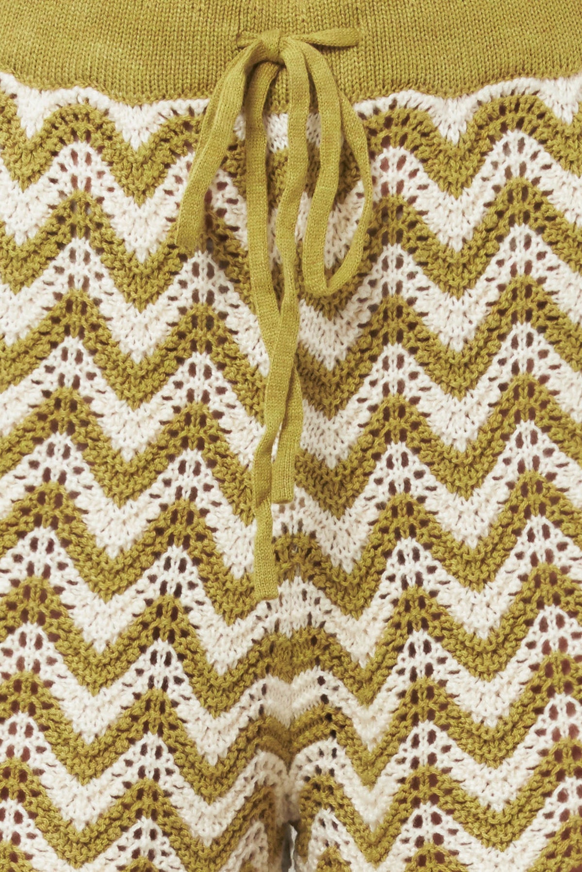 Sunset Stitch Crochet Knit Shorts in olive white, fabric swatch — Soul Flow Apparel