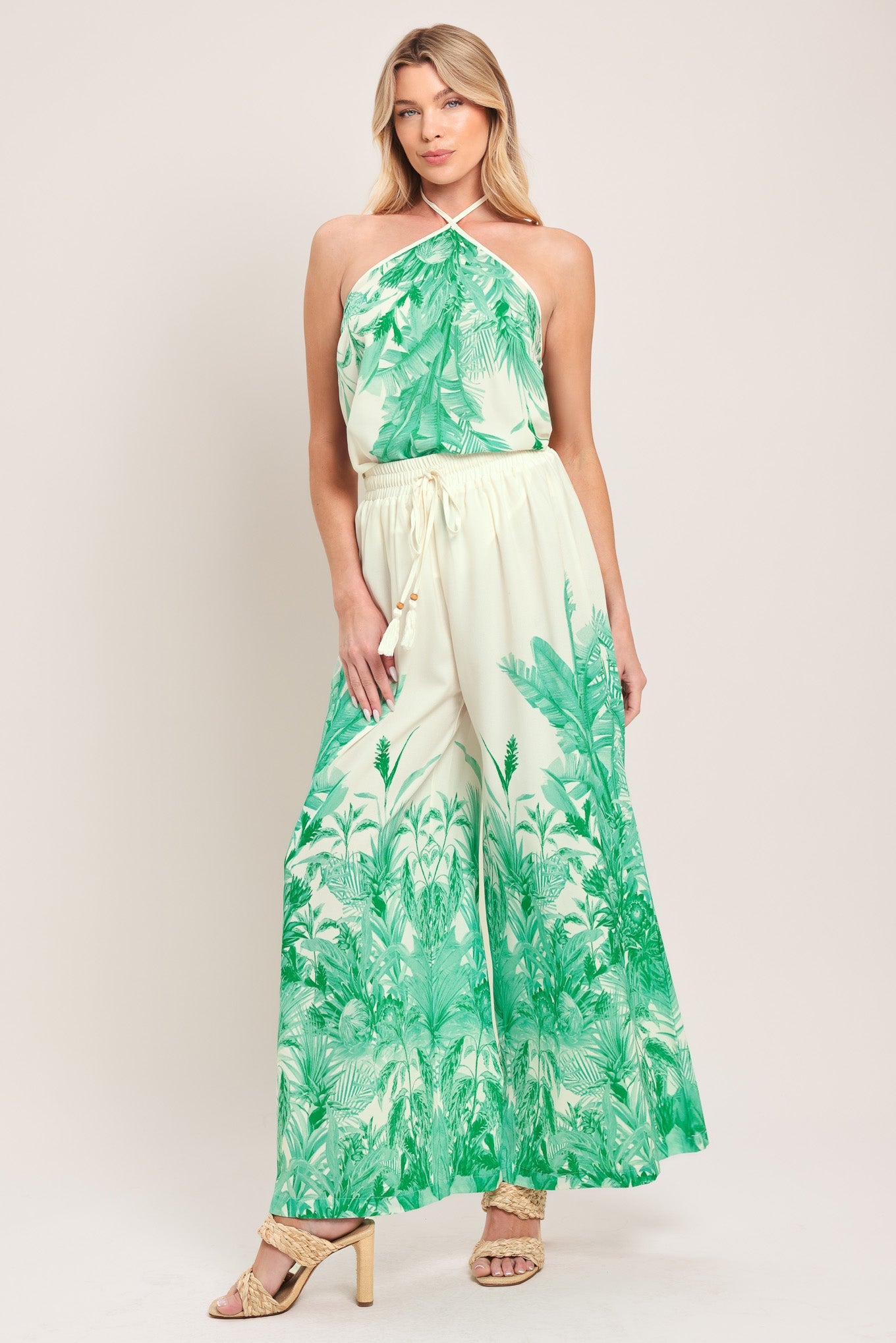 Palm Serene Woven Pants in ivory green, view 2 — Soul Flow Apparel