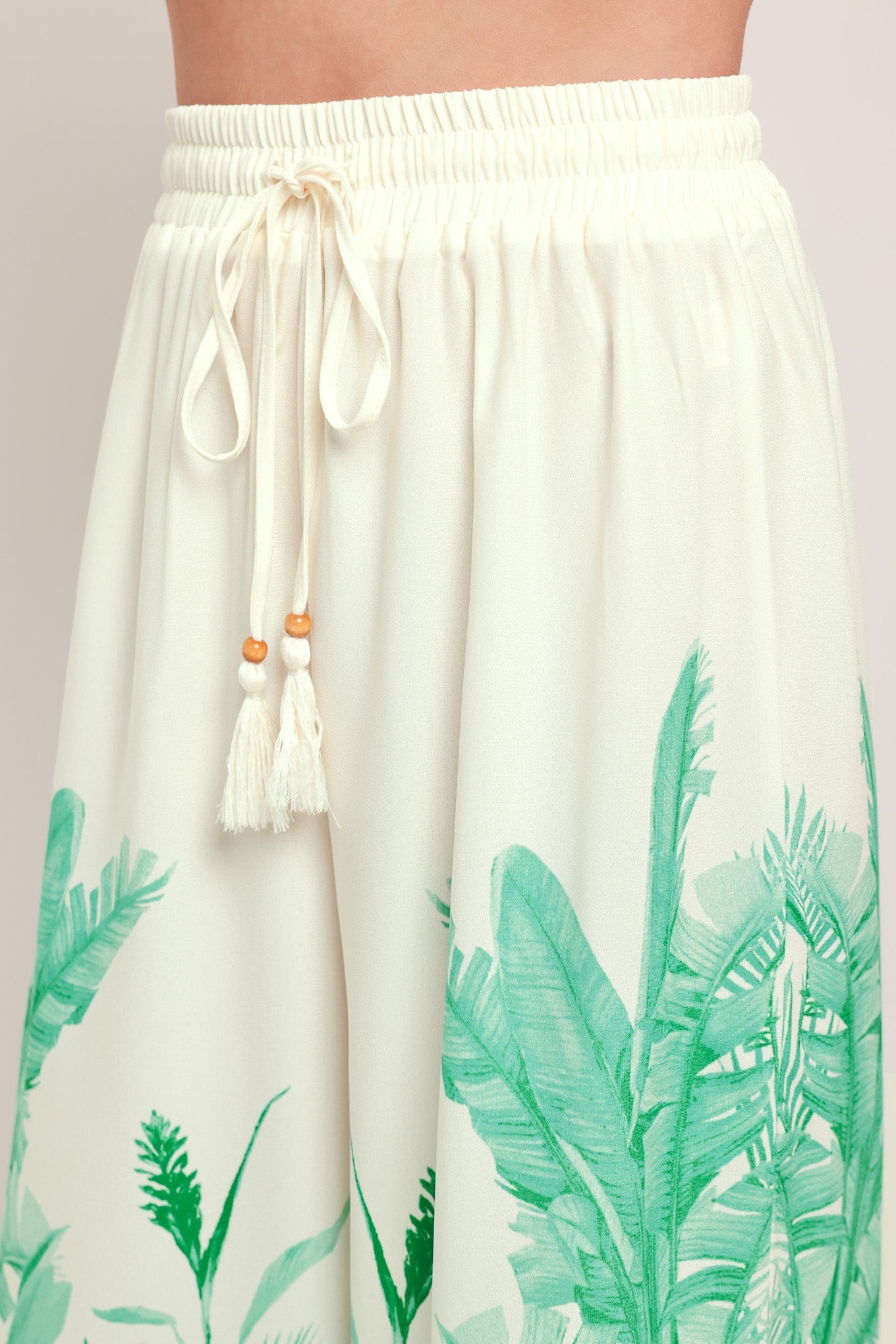 Palm Serene Woven Pants in ivory green, view 3 — Soul Flow Apparel