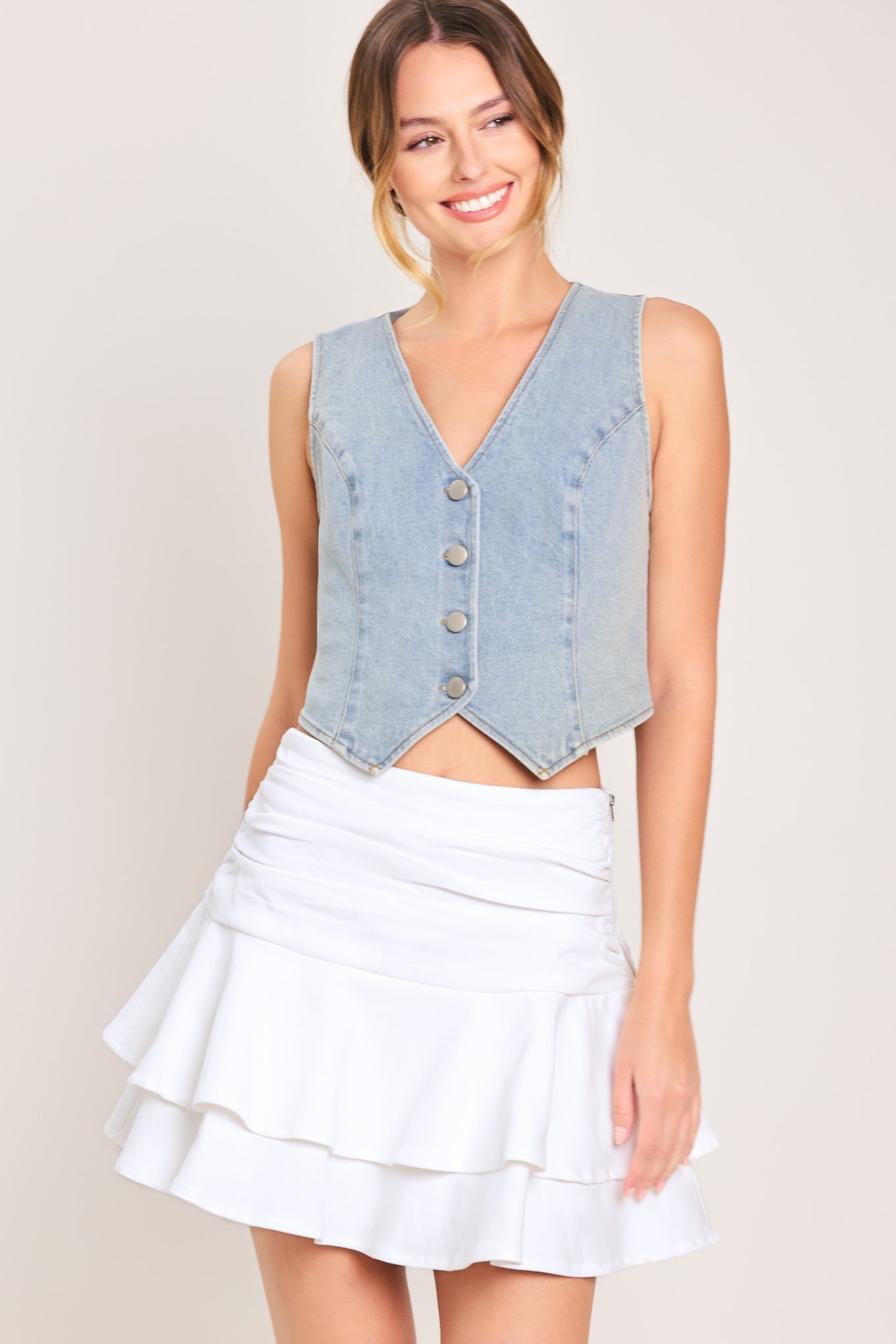 Cloud Frill Woven Skort in white, view 2 — Soul Flow Apparel
