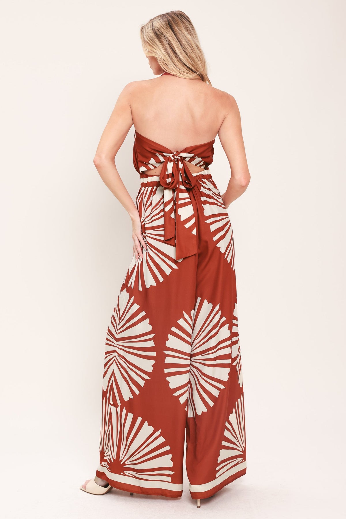 Summer Radiance Woven Jumpsuit in terracotta, view 5 — Soul Flow Apparel