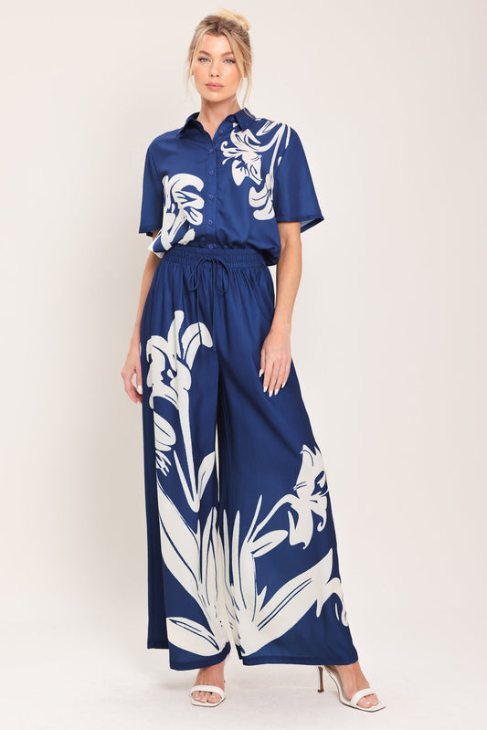 Coastal Bloom Woven Wide Pants in navy, view 4 — Soul Flow Apparel
