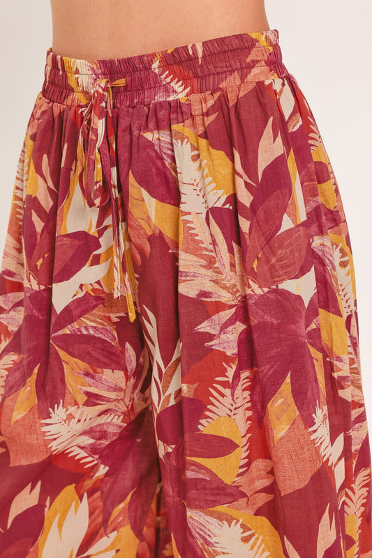 Resort Dream Palazzo Woven Wide Leg Pants in burgundy multi, view 2 — Soul Flow Apparel