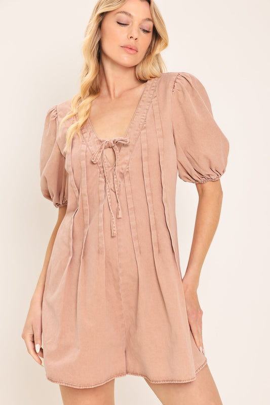 English Countryside Woven Romper in dark coral, view 4 — Soul Flow Apparel