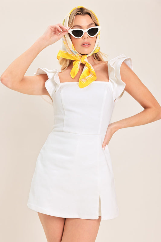 Champagne & Pearls Woven Romper in white, view 6 — Soul Flow Apparel