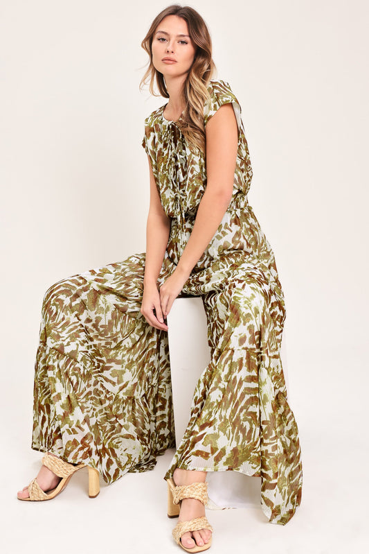 Golden Grove Woven Jumpsuit in olive brown, view 8 — Soul Flow Apparel