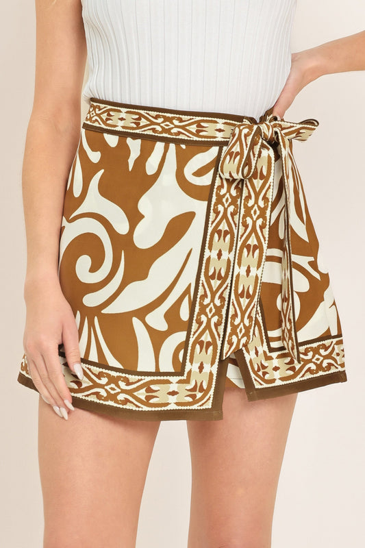 Amalfi Coast Woven Skort in camel, view 1 — Soul Flow Apparel