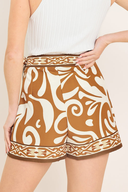 Amalfi Coast Woven Skort in camel, view 4 — Soul Flow Apparel