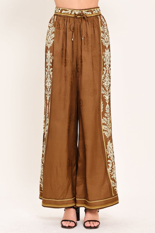 Vintage Manor Palazzo Woven Pants in camel, view 1 — Soul Flow Apparel