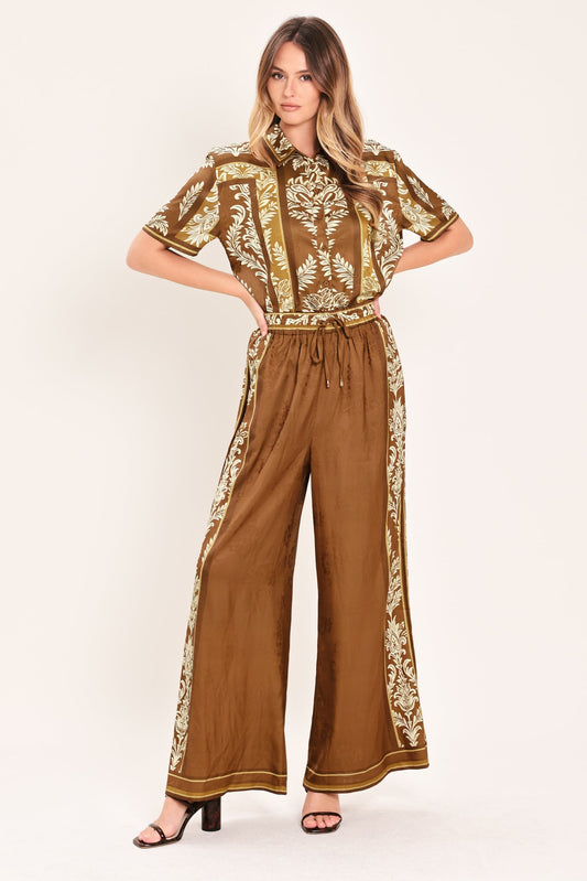Vintage Manor Palazzo Woven Pants in camel, view 2 — Soul Flow Apparel