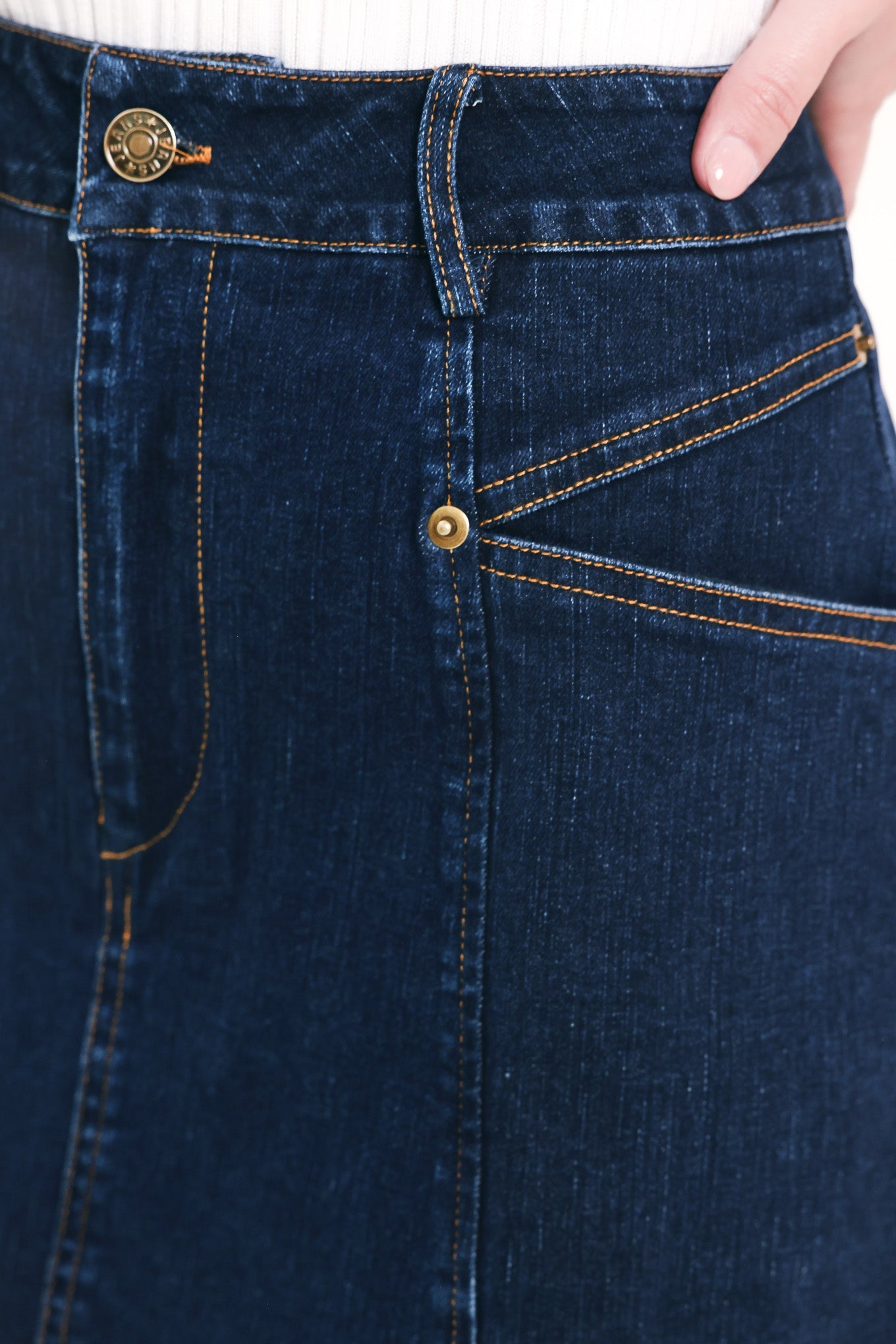 Everyday Indigo Denim Skort in dark indigo, view 5 — Soul Flow Apparel