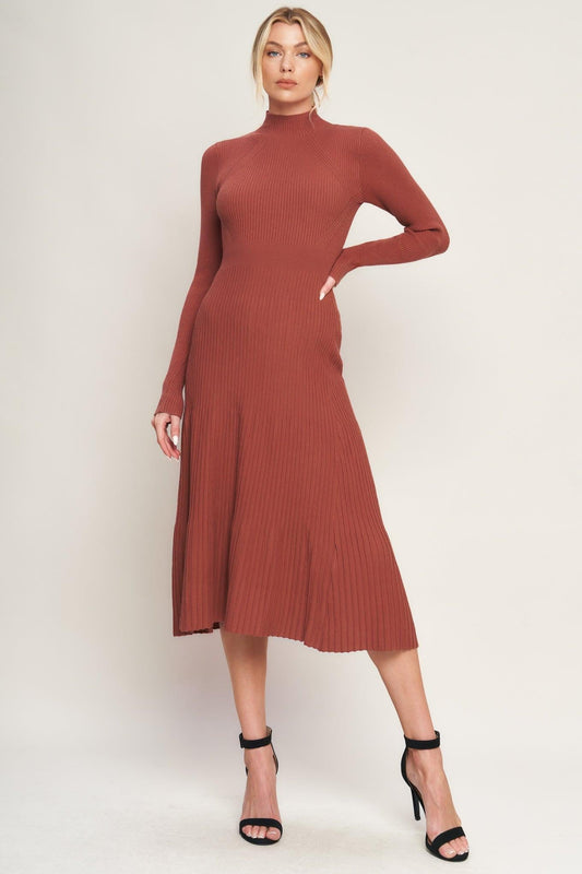 Stolen Kisses Sweater Midi Dress in rust, view 1 — Soul Flow Apparel