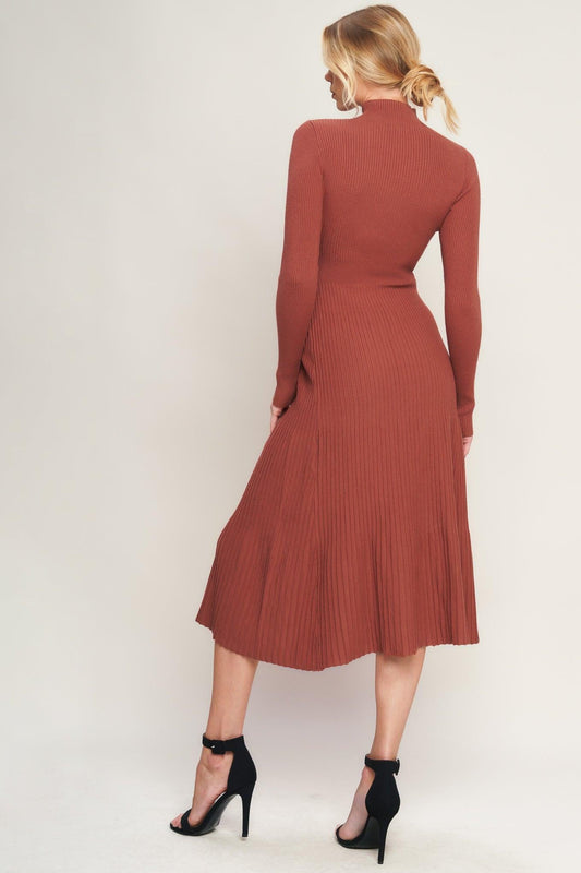 Stolen Kisses Sweater Midi Dress in rust, view 3 — Soul Flow Apparel