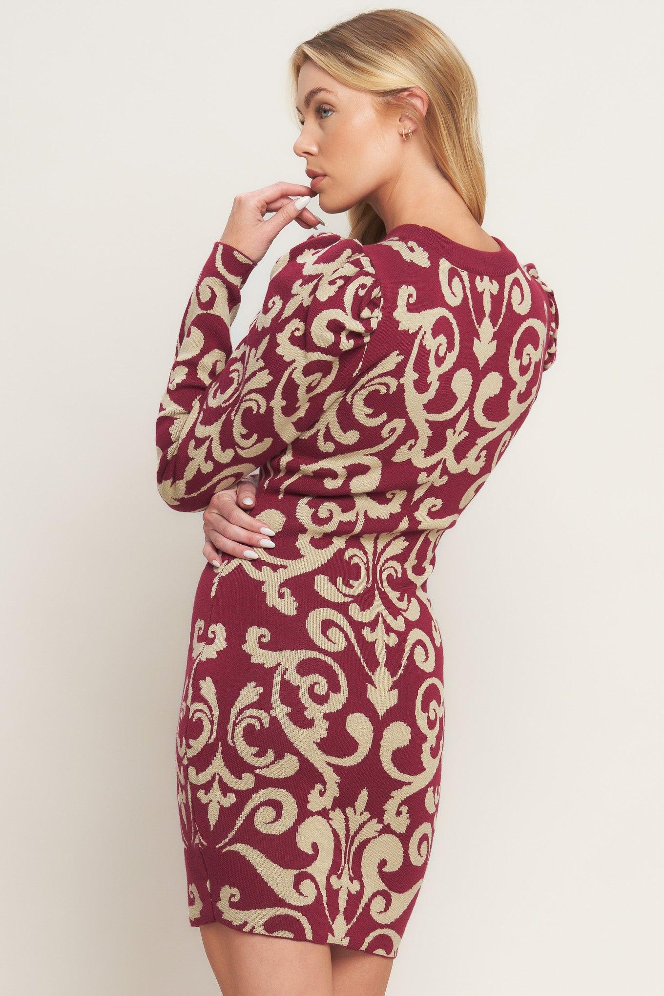 Bask in Love Sweater Mini Dress in burgundy, view 3 — Soul Flow Apparel