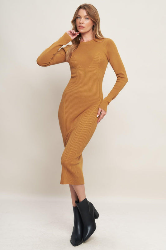 Be with You Sweater Midi Dress in camel, view 1 — Soul Flow Apparel