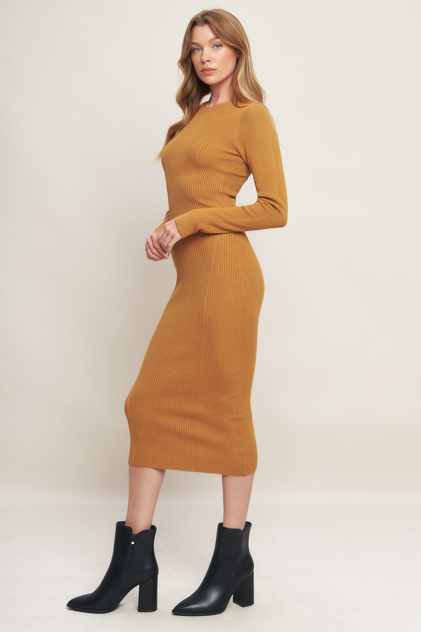 Be with You Sweater Midi Dress in camel, view 3 — Soul Flow Apparel