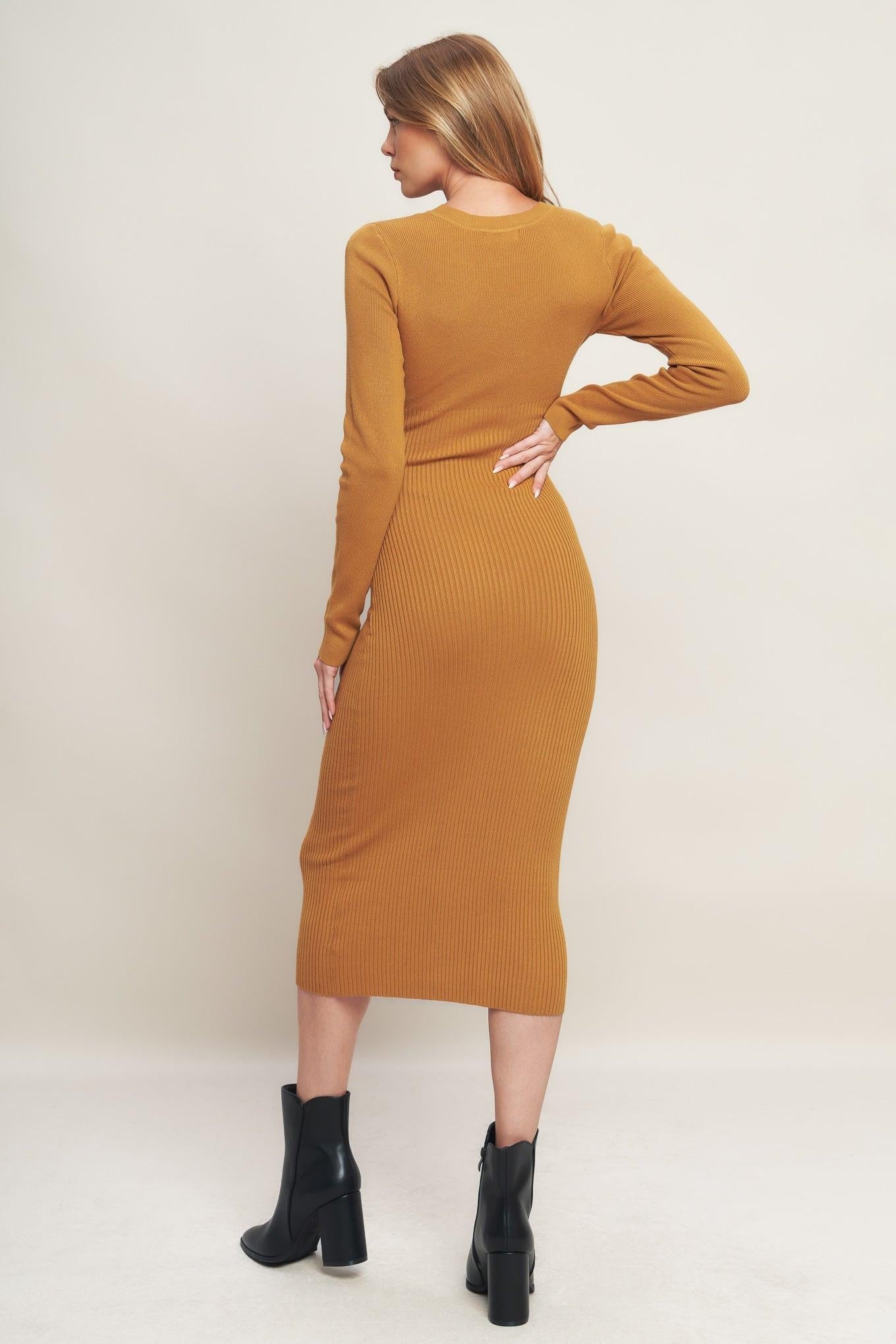 Be with You Sweater Midi Dress in camel, view 4 — Soul Flow Apparel