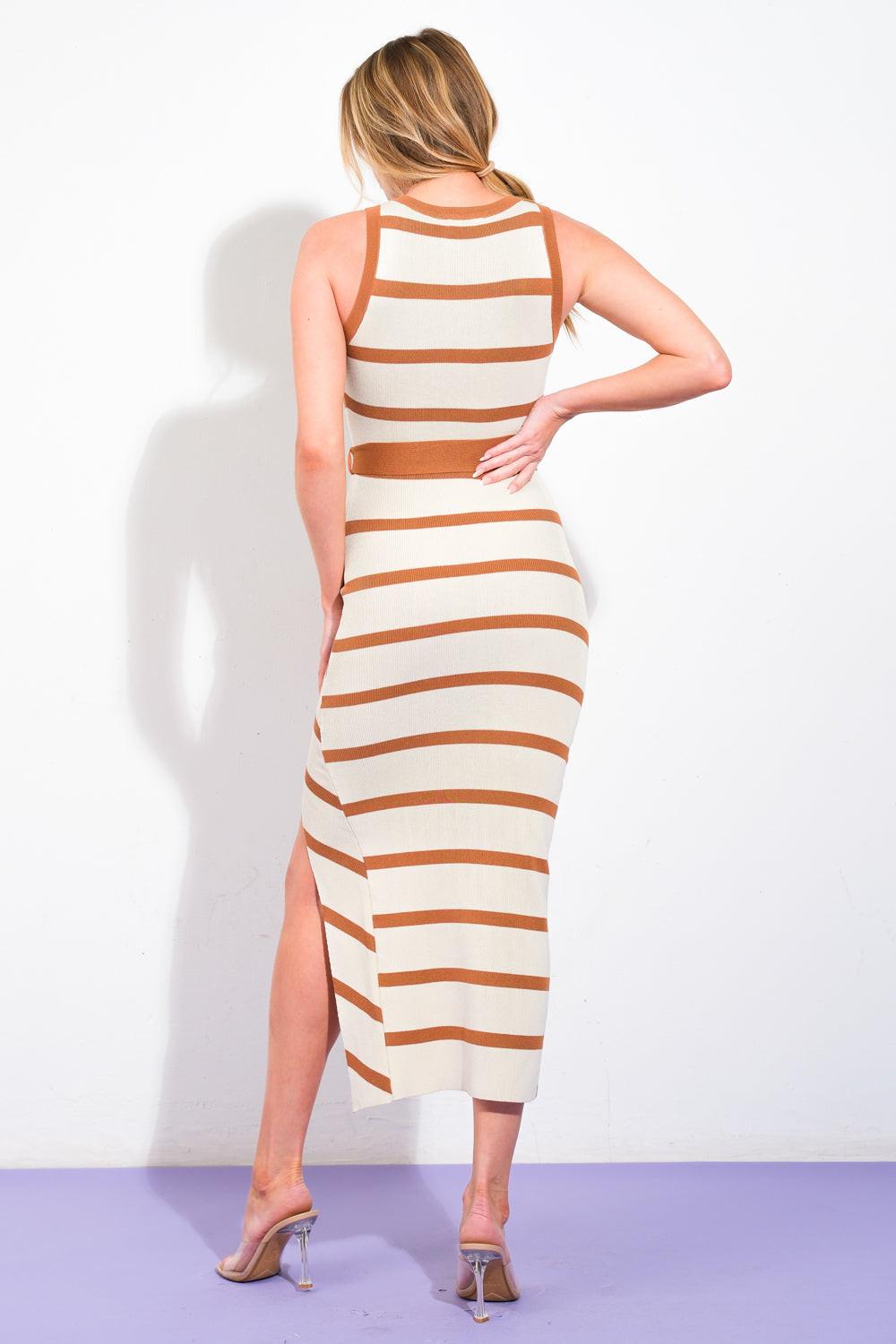 When You're Ready Sweater Midi Dress in ivory golden brown, view 2 — Soul Flow Apparel