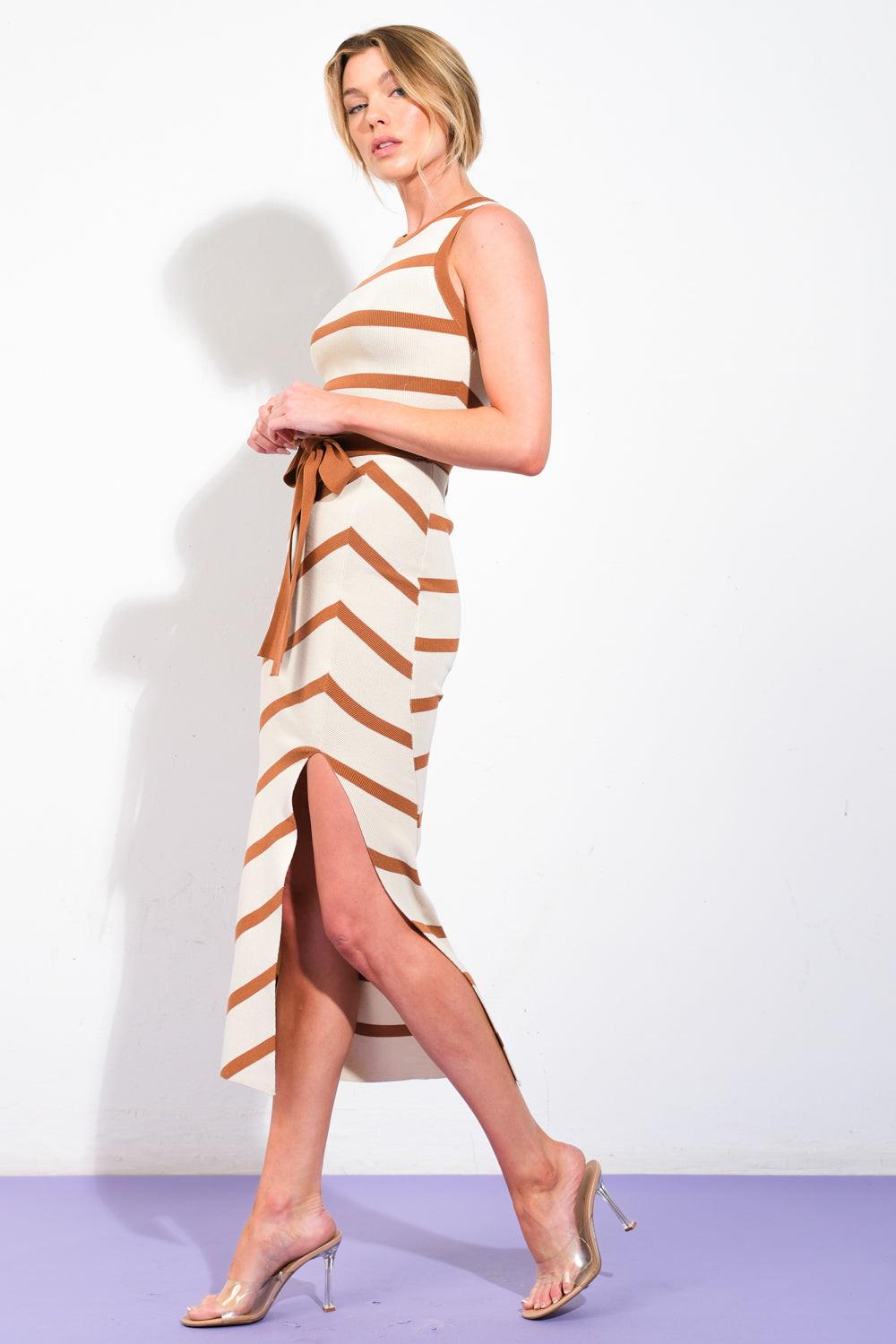 When You're Ready Sweater Midi Dress in ivory golden brown, view 3 — Soul Flow Apparel