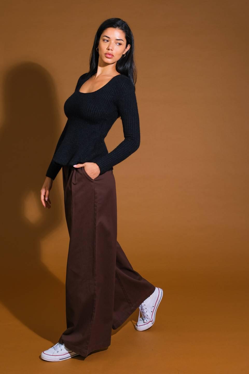 Talking to You Sweater Top in black, view 3 — Soul Flow Apparel