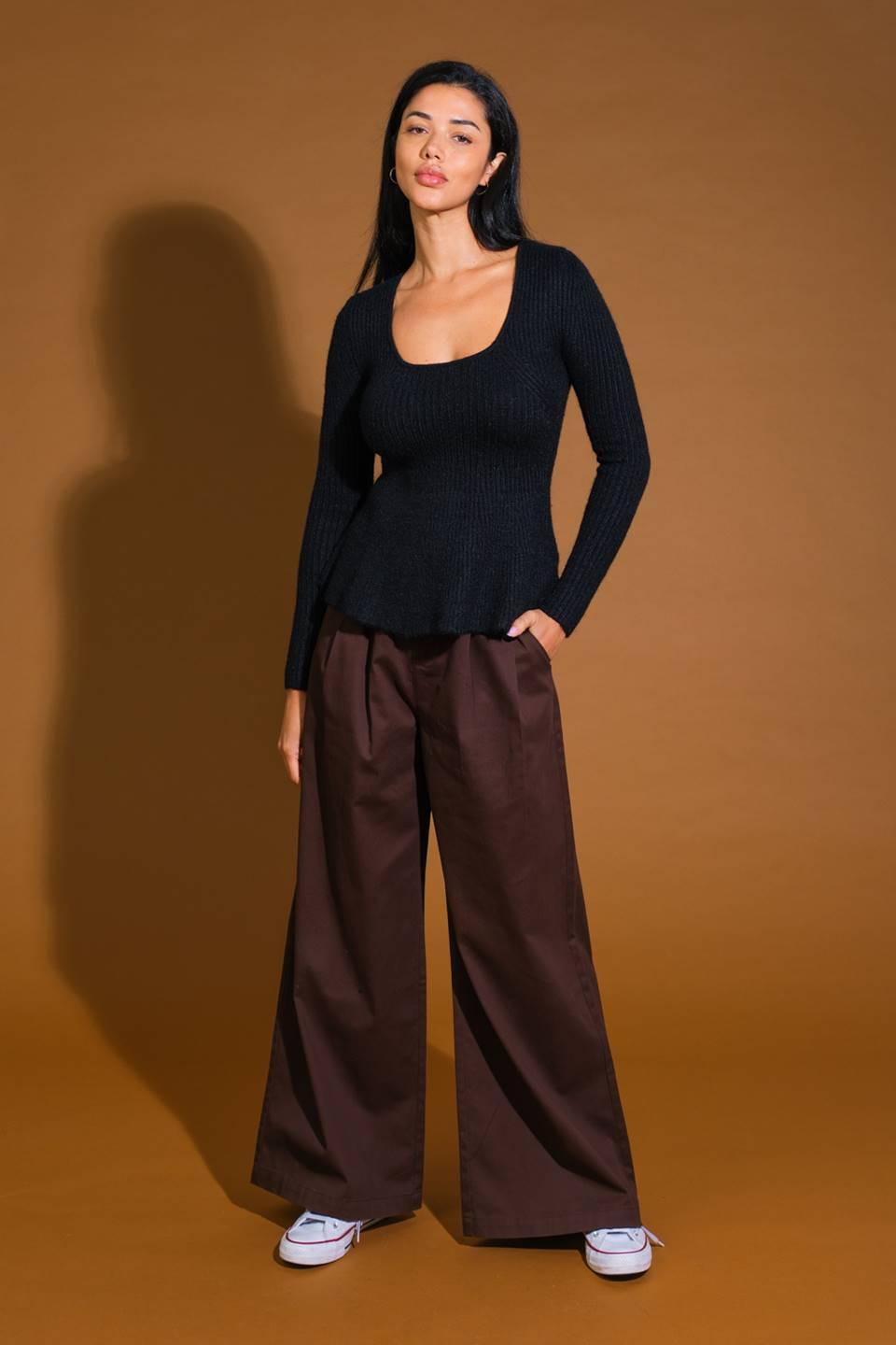 Talking to You Sweater Top in black, view 5 — Soul Flow Apparel