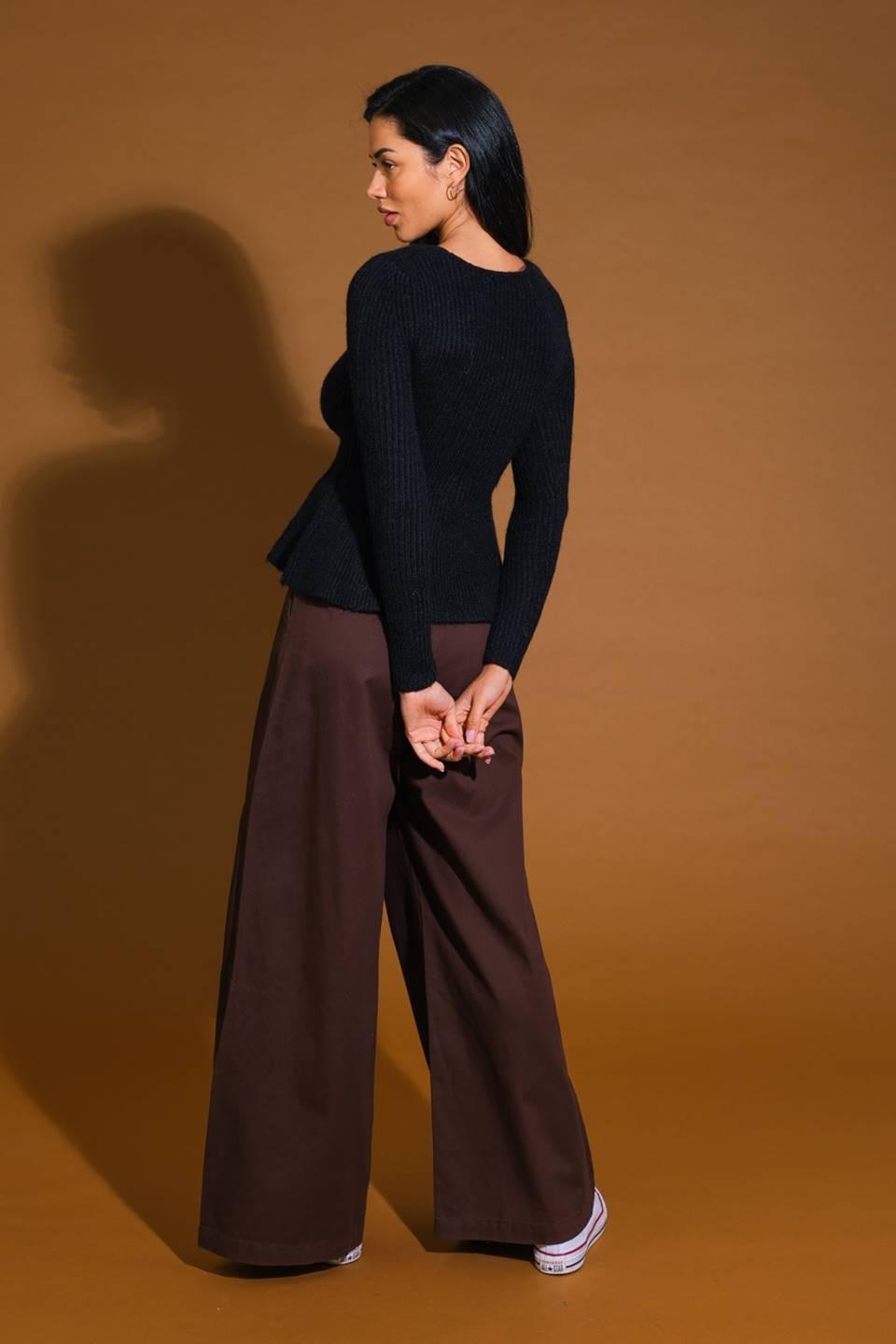 Talking to You Sweater Top in black, view 6 — Soul Flow Apparel