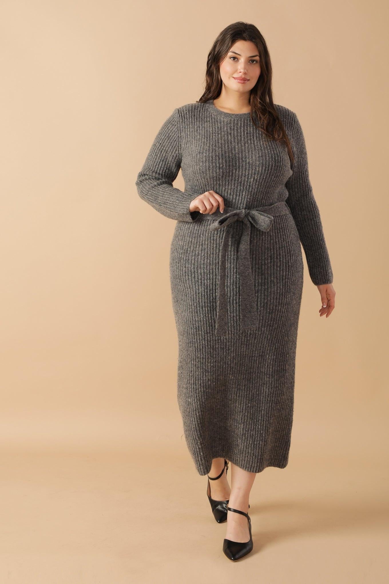 Be Good to Me Sweater Midi Dress in hgrey, view 1 — Soul Flow Apparel